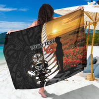 Custom New Zealand Silver Fern Rugby ANZAC Day Sarong 2024 All Black Tiki Mascot LT14 One Size 44 x 66 inches Black - Polynesian Pride