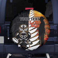 Custom New Zealand Silver Fern Rugby ANZAC Day Spare Tire Cover 2024 All Black Tiki Mascot LT14 - Polynesian Pride