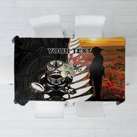 Custom New Zealand Silver Fern Rugby ANZAC Day Tablecloth 2024 All Black Tiki Mascot LT14 Black - Polynesian Pride