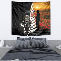Custom New Zealand Silver Fern Rugby ANZAC Day Tapestry 2024 All Black Tiki Mascot LT14 - Polynesian Pride