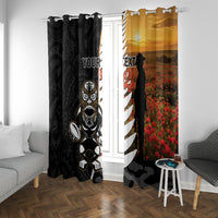 Custom New Zealand Silver Fern Rugby ANZAC Day Window Curtain 2024 All Black Tiki Mascot LT14 With Grommets Black - Polynesian Pride