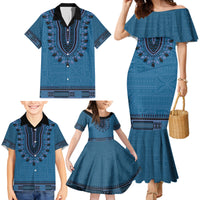 Blue African Dashiki With Fijian Tapa Pattern Family Matching Mermaid Dress and Hawaiian Shirt LT14 - Polynesian Pride