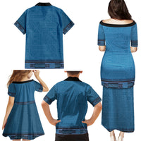 Blue African Dashiki With Fijian Tapa Pattern Family Matching Puletasi and Hawaiian Shirt LT14 - Polynesian Pride