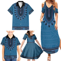 Blue African Dashiki With Fijian Tapa Pattern Family Matching Summer Maxi Dress and Hawaiian Shirt LT14 - Polynesian Pride