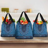 Blue African Dashiki With Fijian Tapa Pattern Grocery Bag