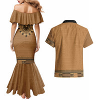 Brown African Dashiki With Fijian Tapa Pattern Couples Matching Mermaid Dress and Hawaiian Shirt LT14 - Polynesian Pride