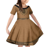 Brown African Dashiki With Fijian Tapa Pattern Family Matching Mermaid Dress and Hawaiian Shirt LT14 Daughter's Dress Brown - Polynesian Pride