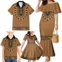 Brown African Dashiki With Fijian Tapa Pattern Family Matching Mermaid Dress and Hawaiian Shirt LT14 - Polynesian Pride
