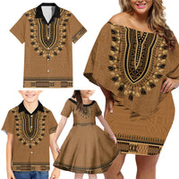 Brown African Dashiki With Fijian Tapa Pattern Family Matching Off Shoulder Short Dress and Hawaiian Shirt LT14 - Polynesian Pride