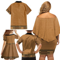 Brown African Dashiki With Fijian Tapa Pattern Family Matching Off Shoulder Short Dress and Hawaiian Shirt LT14 - Polynesian Pride