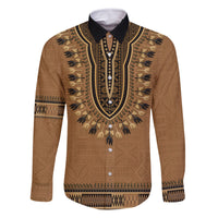 Brown African Dashiki With Fijian Tapa Pattern Family Matching Off Shoulder Short Dress and Hawaiian Shirt LT14 Dad's Shirt - Long Sleeve Brown - Polynesian Pride