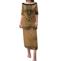 Brown African Dashiki With Fijian Tapa Pattern Family Matching Puletasi and Hawaiian Shirt LT14 Mom's Dress Brown - Polynesian Pride