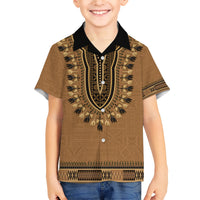 Brown African Dashiki With Fijian Tapa Pattern Family Matching Short Sleeve Bodycon Dress and Hawaiian Shirt LT14 Son's Shirt Brown - Polynesian Pride