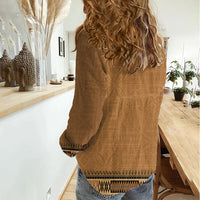 Brown African Dashiki With Fijian Tapa Pattern Women Casual Shirt