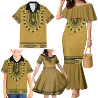 Gold African Dashiki With Fijian Tapa Pattern Family Matching Mermaid Dress and Hawaiian Shirt LT14 - Polynesian Pride