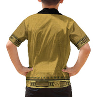 Gold African Dashiki With Fijian Tapa Pattern Family Matching Off Shoulder Short Dress and Hawaiian Shirt LT14 - Polynesian Pride