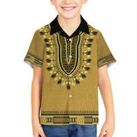 Gold African Dashiki With Fijian Tapa Pattern Family Matching Puletasi and Hawaiian Shirt LT14 Son's Shirt Gold - Polynesian Pride
