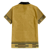 Gold African Dashiki With Fijian Tapa Pattern Family Matching Short Sleeve Bodycon Dress and Hawaiian Shirt LT14 - Polynesian Pride
