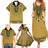 Gold African Dashiki With Fijian Tapa Pattern Family Matching Summer Maxi Dress and Hawaiian Shirt LT14 - Polynesian Pride