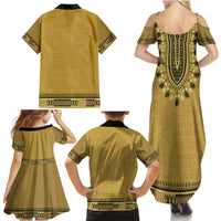 Gold African Dashiki With Fijian Tapa Pattern Family Matching Summer Maxi Dress and Hawaiian Shirt LT14 - Polynesian Pride