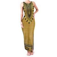 Gold African Dashiki With Fijian Tapa Pattern Family Matching Tank Maxi Dress and Hawaiian Shirt LT14 Mom's Dress Gold - Polynesian Pride