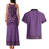 Purple African Dashiki With Fijian Tapa Pattern Couples Matching Tank Maxi Dress and Hawaiian Shirt LT14 - Polynesian Pride