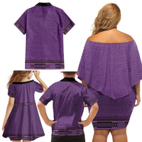 Purple African Dashiki With Fijian Tapa Pattern Family Matching Off Shoulder Short Dress and Hawaiian Shirt LT14 - Polynesian Pride