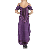 Purple African Dashiki With Fijian Tapa Pattern Family Matching Summer Maxi Dress and Hawaiian Shirt LT14 - Polynesian Pride