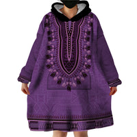 Purple African Dashiki With Fijian Tapa Pattern Wearable Blanket Hoodie