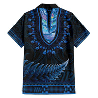 Blue African Dashiki With Aotearoa Maori Family Matching Short Sleeve Bodycon Dress and Hawaiian Shirt Paua Shell Mix Silver Fern LT14 - Polynesian Pride