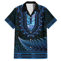 Blue African Dashiki With Aotearoa Maori Family Matching Summer Maxi Dress and Hawaiian Shirt Paua Shell Mix Silver Fern LT14 Dad's Shirt - Short Sleeve Blue - Polynesian Pride