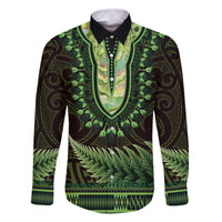 Lime Green African Dashiki With Aotearoa Maori Family Matching Long Sleeve Bodycon Dress and Hawaiian Shirt Paua Shell Mix Silver Fern LT14 Dad's Shirt - Long Sleeve Lime Green - Polynesian Pride