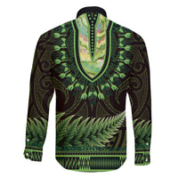 Lime Green African Dashiki With Aotearoa Maori Family Matching Long Sleeve Bodycon Dress and Hawaiian Shirt Paua Shell Mix Silver Fern LT14 - Polynesian Pride