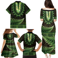 Lime Green African Dashiki With Aotearoa Maori Family Matching Puletasi and Hawaiian Shirt Paua Shell Mix Silver Fern LT14 - Polynesian Pride