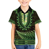 Lime Green African Dashiki With Aotearoa Maori Family Matching Short Sleeve Bodycon Dress and Hawaiian Shirt Paua Shell Mix Silver Fern LT14 Son's Shirt Lime Green - Polynesian Pride