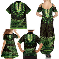 Lime Green African Dashiki With Aotearoa Maori Family Matching Summer Maxi Dress and Hawaiian Shirt Paua Shell Mix Silver Fern LT14 - Polynesian Pride
