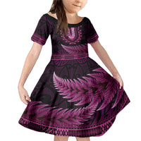 Pink African Dashiki With Aotearoa Maori Family Matching Mermaid Dress and Hawaiian Shirt Paua Shell Mix Silver Fern LT14 Daughter's Dress Pink - Polynesian Pride