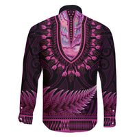 Pink African Dashiki With Aotearoa Maori Family Matching Off Shoulder Maxi Dress and Hawaiian Shirt Paua Shell Mix Silver Fern