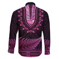 Pink African Dashiki With Aotearoa Maori Family Matching Short Sleeve Bodycon Dress and Hawaiian Shirt Paua Shell Mix Silver Fern LT14 - Polynesian Pride