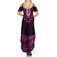 Pink African Dashiki With Aotearoa Maori Family Matching Summer Maxi Dress and Hawaiian Shirt Paua Shell Mix Silver Fern LT14 - Polynesian Pride