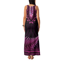 Pink African Dashiki With Aotearoa Maori Family Matching Tank Maxi Dress and Hawaiian Shirt Paua Shell Mix Silver Fern LT14 - Polynesian Pride