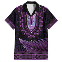 Purple African Dashiki With Aotearoa Maori Family Matching Tank Maxi Dress and Hawaiian Shirt Paua Shell Mix Silver Fern LT14 Dad's Shirt - Short Sleeve Purple - Polynesian Pride