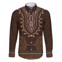 Brown African Dashiki With Tonga Ngatu Pattern Family Matching Long Sleeve Bodycon Dress and Hawaiian Shirt LT14 Dad's Shirt - Long Sleeve Brown - Polynesian Pride
