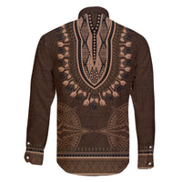 Brown African Dashiki With Tonga Ngatu Pattern Family Matching Long Sleeve Bodycon Dress and Hawaiian Shirt LT14 - Polynesian Pride