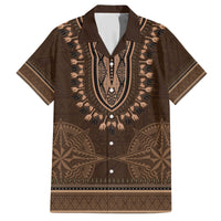 Brown African Dashiki With Tonga Ngatu Pattern Family Matching Short Sleeve Bodycon Dress and Hawaiian Shirt LT14 Dad's Shirt - Short Sleeve Brown - Polynesian Pride