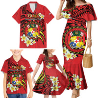Personalised Tonga Emancipation Day Family Matching Mermaid Dress and Hawaiian Shirt Tongan Ngatu Pattern - Red Version LT14 - Polynesian Pride