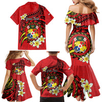 Personalised Tonga Emancipation Day Family Matching Mermaid Dress and Hawaiian Shirt Tongan Ngatu Pattern - Red Version LT14 - Polynesian Pride