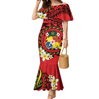 Personalised Tonga Emancipation Day Family Matching Mermaid Dress and Hawaiian Shirt Tongan Ngatu Pattern - Red Version LT14 Mom's Dress Red - Polynesian Pride