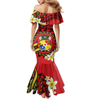 Personalised Tonga Emancipation Day Family Matching Mermaid Dress and Hawaiian Shirt Tongan Ngatu Pattern - Red Version LT14 - Polynesian Pride