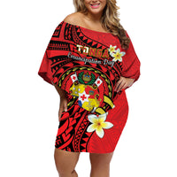 Personalised Tonga Emancipation Day Family Matching Off Shoulder Short Dress and Hawaiian Shirt Tongan Ngatu Pattern - Red Version LT14 Mom's Dress Red - Polynesian Pride